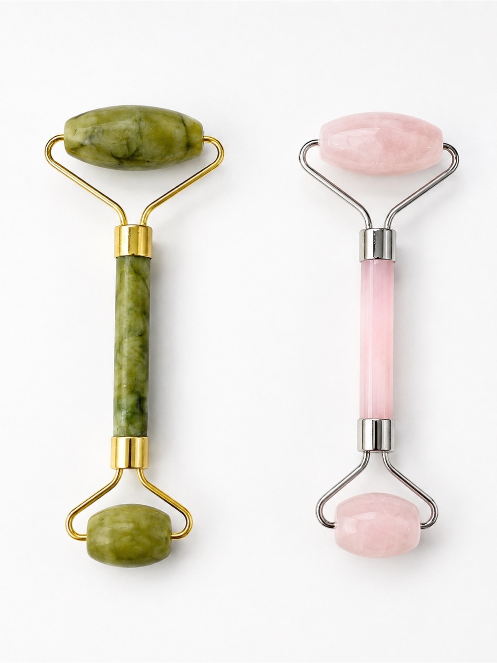 Dual Facial Rollers - Green Jade & Rose Quartz